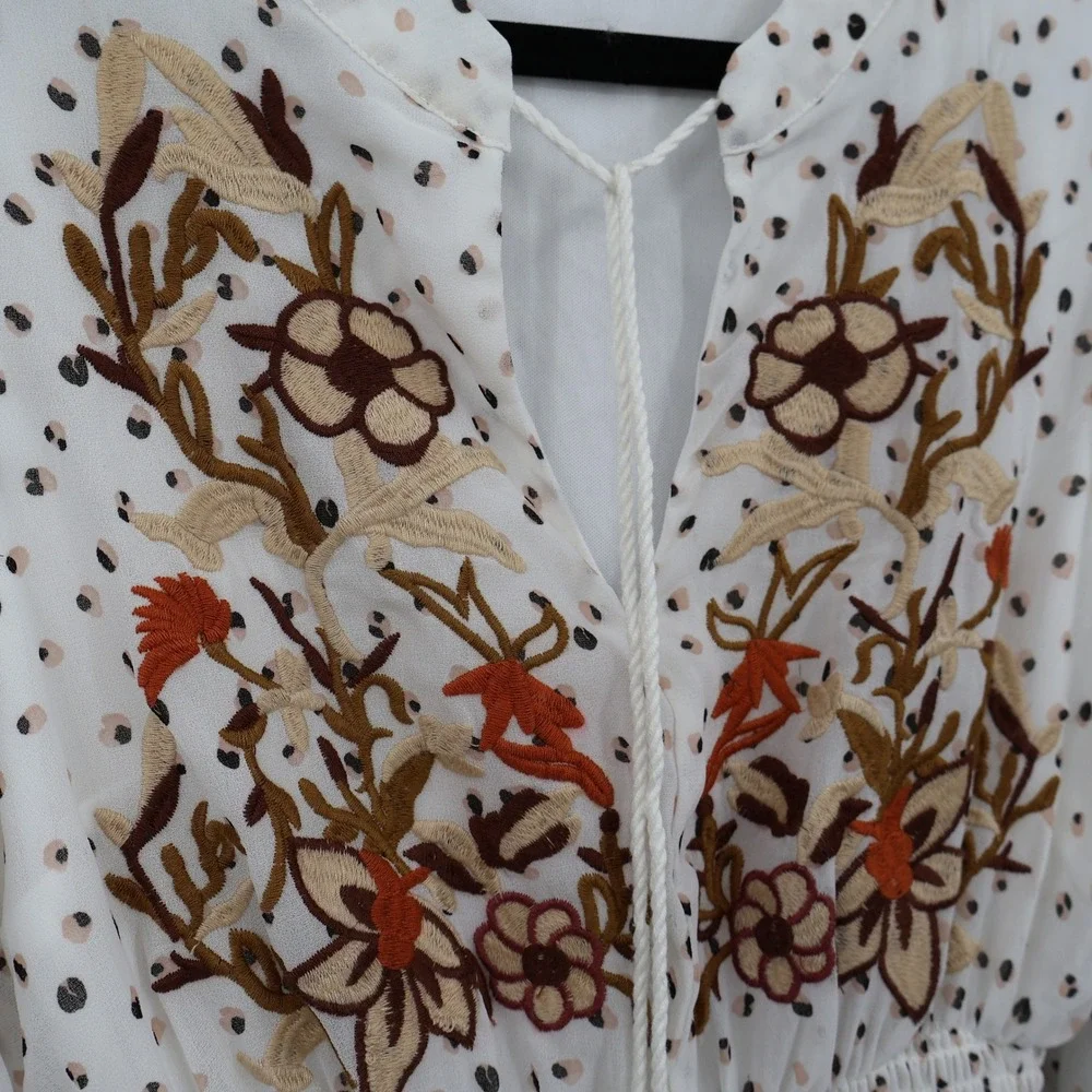 Rustydustty Embroidered Midi Dress Womens S White Boho Bohemian Peasant Tiered - Picture 10 of 15